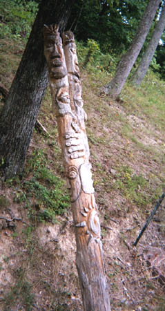 Totem made from forked tree